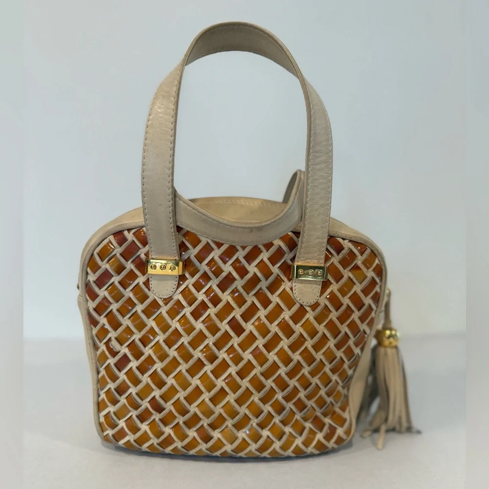 Bally Vintage Tan and Cream Woven Leather Bag - Picture 8 of 14